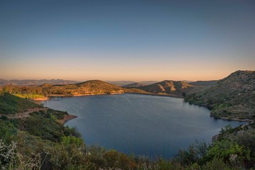 Looking down on Lake Poway early one morning from one of the nearby hiking trails near San Diego, California