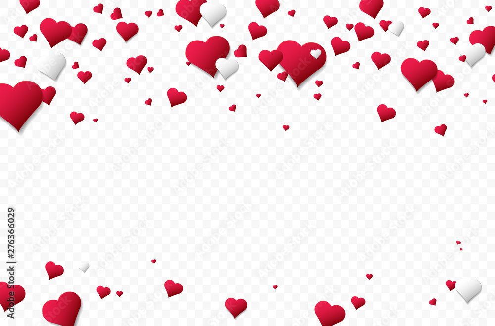 Poster background with many falling abstract hearts and place for your text