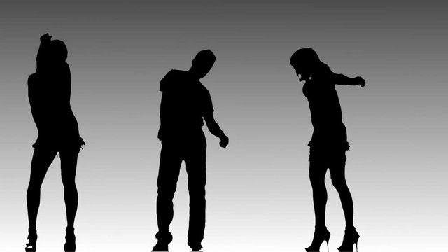 Girl silhouette dance on white background. Full HD footage of silhouette dancer isolated on white background 