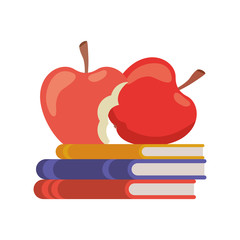 stack of books with apple fruit icon