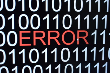 The binary code number background with ERROR word in red color