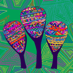 three ethnic doodle tree center pattern green style background illustration design fairy abstract 