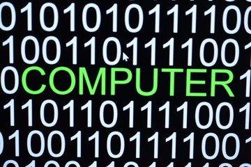 The binary code number background with COMPUTER word in green color