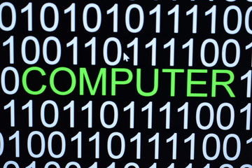 The binary code number background with COMPUTER word in green color