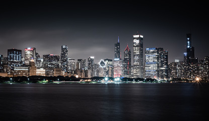 Fototapeta premium Skyline of Chicago by night - view from Lake Michigan - travel photography