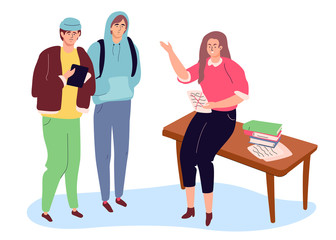 Obraz premium Students on a lesson - colorful flat design style illustration