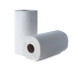White tissue paper towel roll isolated on white