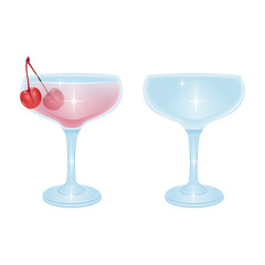 The Alcoholic cocktails isolated on white background. Holidays club party summer cocktails with cherry, cocktail glasses. Design elements