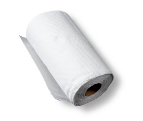 White tissue paper towel roll isolated on white