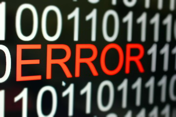 The binary code number background with ERROR word in red color