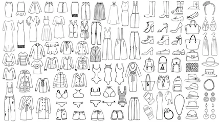 Hand drawn set of woman clothes. Line art set. © ArTalya