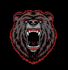 Aggressive grizzly head colorful template - obrazy, fototapety, plakaty