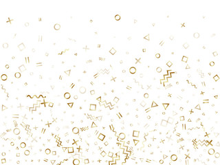 Memphis style geometric confetti vector background of triangle circle square shapes, chevron wavy lines.