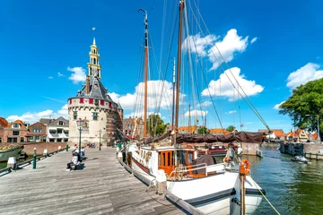 Foto op Plexiglas Hoofdtoren im historischen Hafen, Horn, Holland © Comofoto