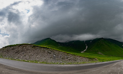 beautiful panoramas of the mountains against the sky and clouds