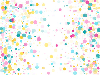 Memphis round confetti festive background in cyan blue, pink and yellow. Childish pattern vector.