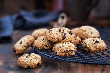 Homemade freshly baked oatmeal and fruits cookies