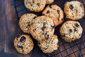 Homemade freshly baked oatmeal and fruits cookies