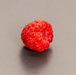 Raspberry berry on a gray background. Macro