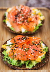 Smoked salmon, scrambled eggs and avocado  rye crisp toast
