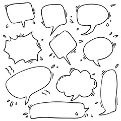 set of bubbles speech collection in doodle hand drawn style