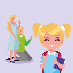 cute little student girl with parents