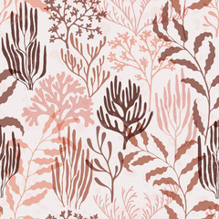 Fototapeta premium Coral reef seamless pattern., Tropical coral reef branch silhouette elements.