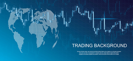 Financial data graph chart on blue background.