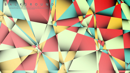 Vector Background of the Mosaic Triangle with a combination of pastel blue, red and yellow. Geometric illustration style with gradients and transparency.