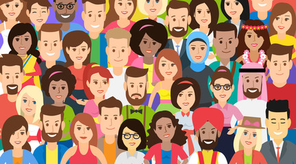 big group of  international multicultural people colorful pattern