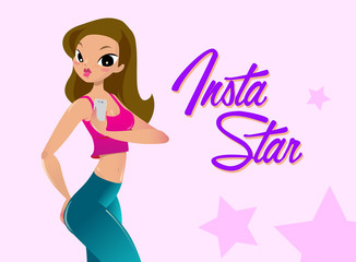 Cartoon girl character design for yoga and dym poster design.