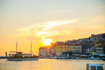 view of beautiful old city Rovinj in Croatia on sunset