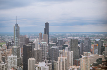 Fototapeta na wymiar High Rise buildings of Chicago - aerial view - travel photography