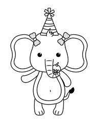 Elephant cartoon with happy birthday icon design