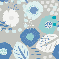 Seamless hand drawn pattern with floral elements, vector