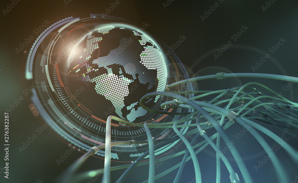 Fototapete global network. virtuality in cyberspace. digital technologies of future. telecommunications 3d illu