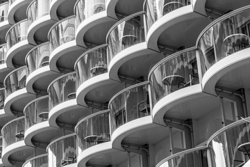 rows of balconies at cruise ship