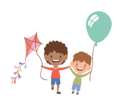 baby boys smiling with helium balloons in hand
