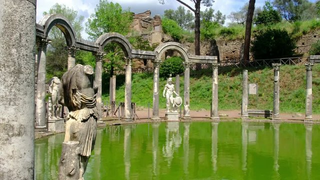 Villa Adriana of Hadrian's Villa Canopus in Tivoli - Rome - Italy full of roman gods statues and pond