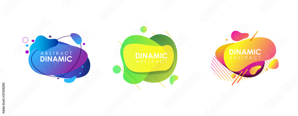 Aufkleber multicolored geometric abstract design elements set. dynamical colored forms and lines. flowing liqu