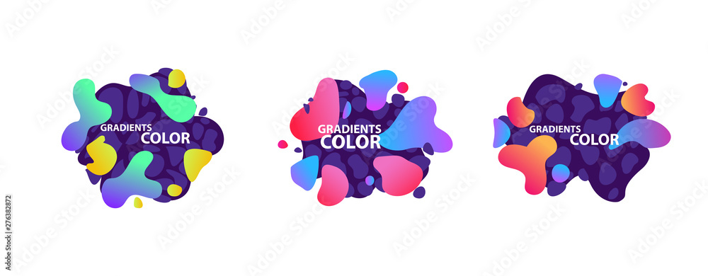Poster multicolored pieces on dark background abstract elements set. dynamical colored forms and lines. flo