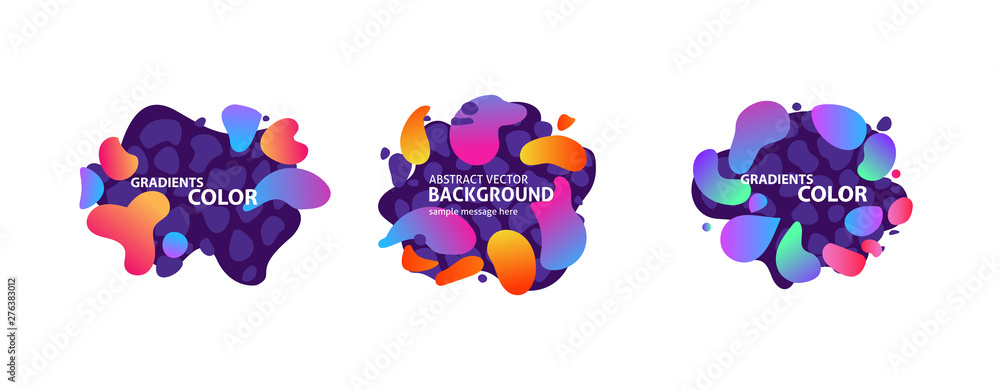 Aufkleber set of bright abstract elements on dark background. dynamical colored forms and lines. flowing liqui
