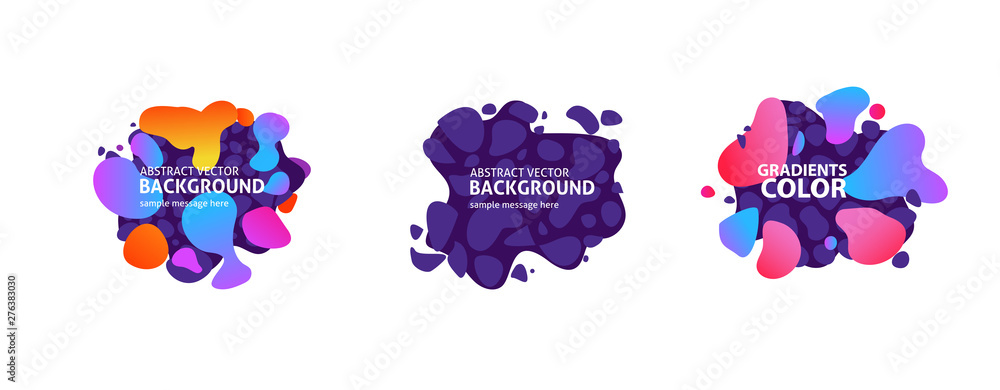 Aufkleber set of colorful abstract elements on dark background. dynamical colored forms and lines. flowing liq