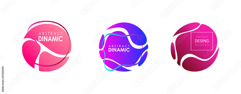 Poster spheric gradient multicolored abstract elements set. dynamical colored forms and lines. flowing liqu