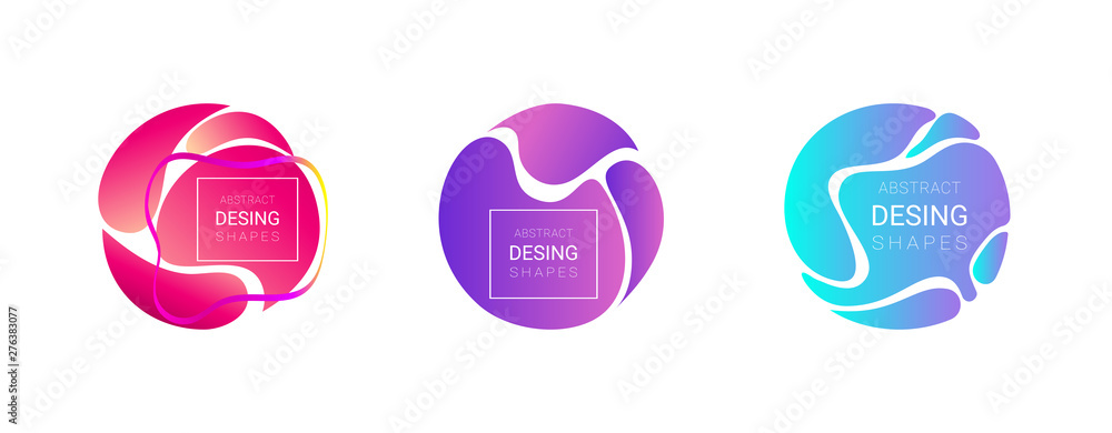 Poster spheric multicolored abstract elements set. dynamical colored forms and lines. flowing liquid shapes
