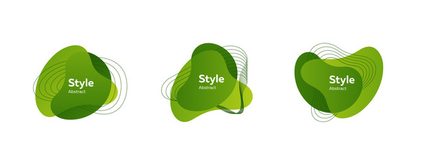 Set of abstract modern green graphic elements. Dynamic colored forms and line. Gradient abstract banners with flowing liquid shapes. Template for logo, flyer, presentation design. Vector illustration © PCH.Vector