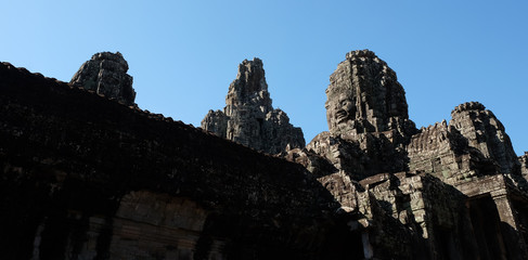 Monumental ancient temple of Bayon in Cambodia. Medieval temple in Indochina. Architectural art of...