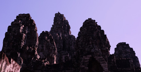 Monumental ancient temple of Bayon in Cambodia. Medieval temple in Indochina. Architectural art of...