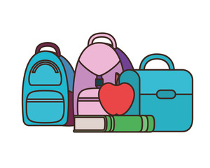 handbag school with notebooks on white background