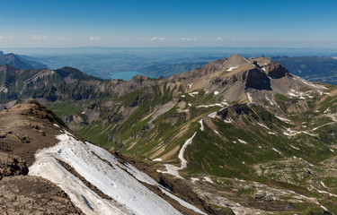 Swiss Alps mountain range from top of schilthorn, Murren, Switzerland.